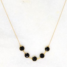 Black Onyx gemstone bezel silver chain necklace